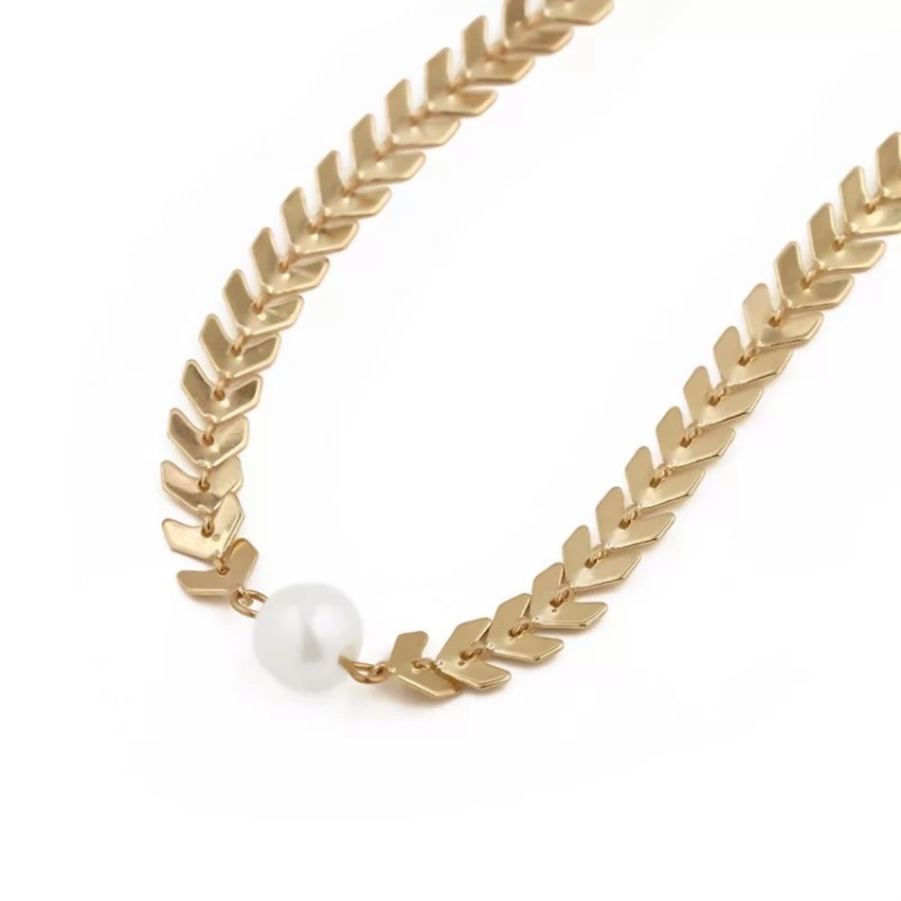 🆕 Chain Faux Pearl Gold Choker - Picture 3 of 3